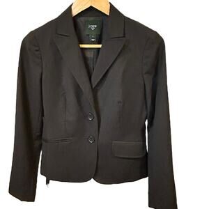 J. CREW Women's 100% Wool Blazer Jacket Size 2 Black Two Button Suiting